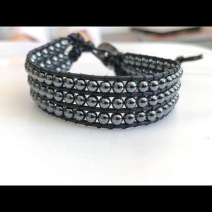 Hematite leather bracelet